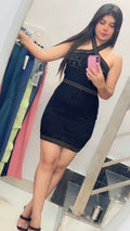 Monochrome Muse Halter Bodycon Dress