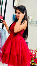 Red layered tulle party dress